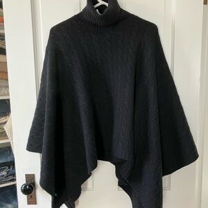Ralph Lauren Black Cashmere Wool Cable Knit Turtleneck Poncho
